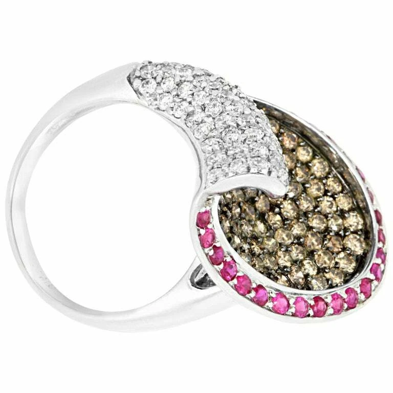 Rubí redondo único de 0,72 quilates con anillos de zafiro simulado marrón y blanco de 1, quilate Foto 4 de 4