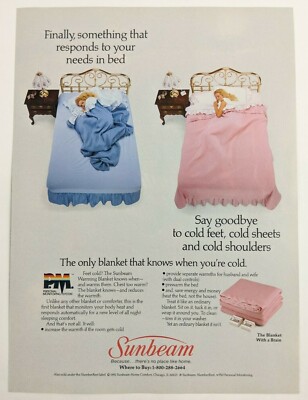 Sunbeam Warming Blanket Print Ad Poster Art PROMO Official Vintage Brain 1991