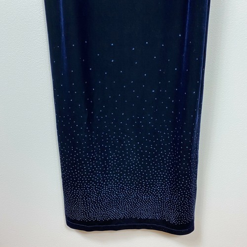 Abito Finesse Maxi Abito 2X Blu Navy Velluto Strass Impreziosito Scollo Quadrato - Foto 3 di 9