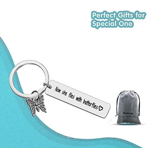 Memorial Keychain Sympathy Gifts Now She Flies with Butterflies Keychain In - Foto 7 di 7