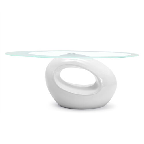 COSVALVE Modern White Oval Glass Top Coffee Table Glossy Solid Base Home Office - Picture 18 of 19