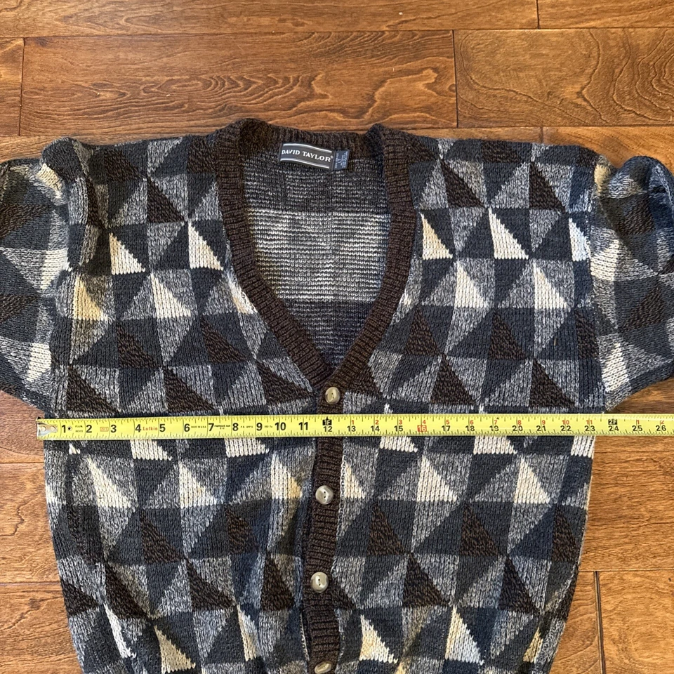 Cárdigan suéter tejido vintage David Taylor para hombre L T negro/gris Cosby Foto 4 de 4