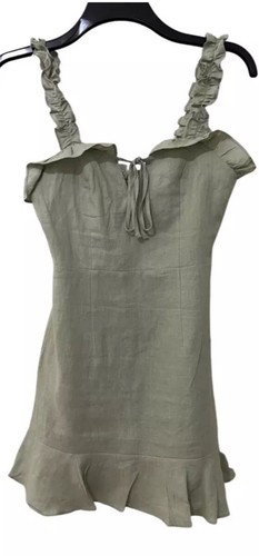 HANSEN & GRETEL Sage Linen Frilled Mini Dress. Size XS. EUC - Picture 6 of 9