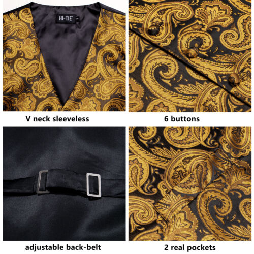 50 Colors ! Hi-Tie Mens Waistcoat Formal Casual Wedding Vest Suit Tie Set UK - Picture 122 of 230