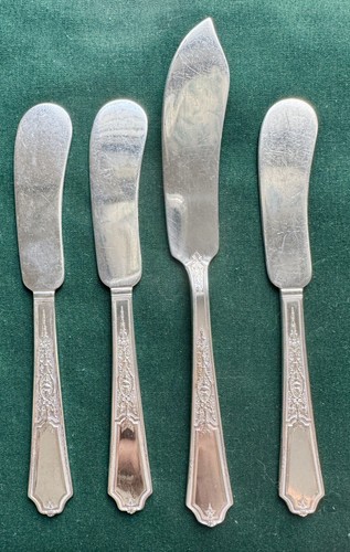 ANCESTRAL 1924 por 1847 Rogers Bros. Juego 3 Esparcidores + Cuchillo Mantequilla, Plato de Plata - Imagen 9 de 13