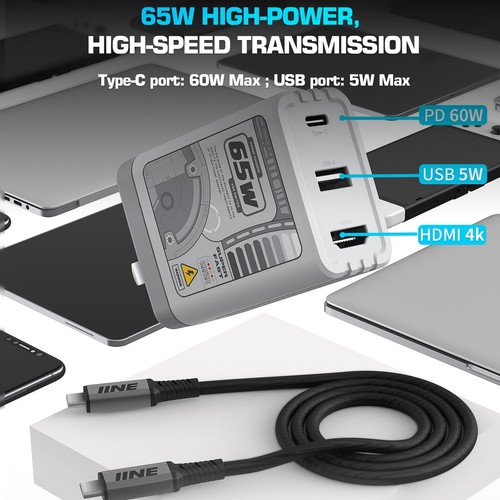 IINE 65W For Nintendo Switch iPhone Macbook HDMI Video Conversion PD Charger  - Picture 6 of 12