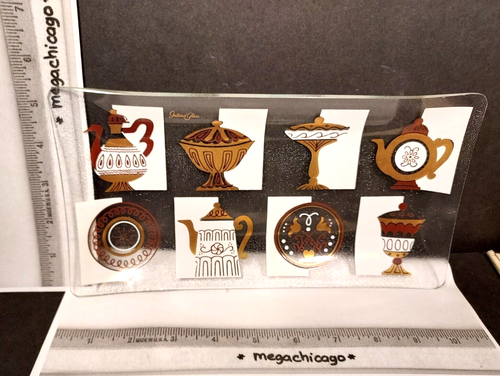 Midcentury Modern INLAND Glass Appetizer/Canape Tray Teapots Coffee Dishes Motif - Picture 4 of 4