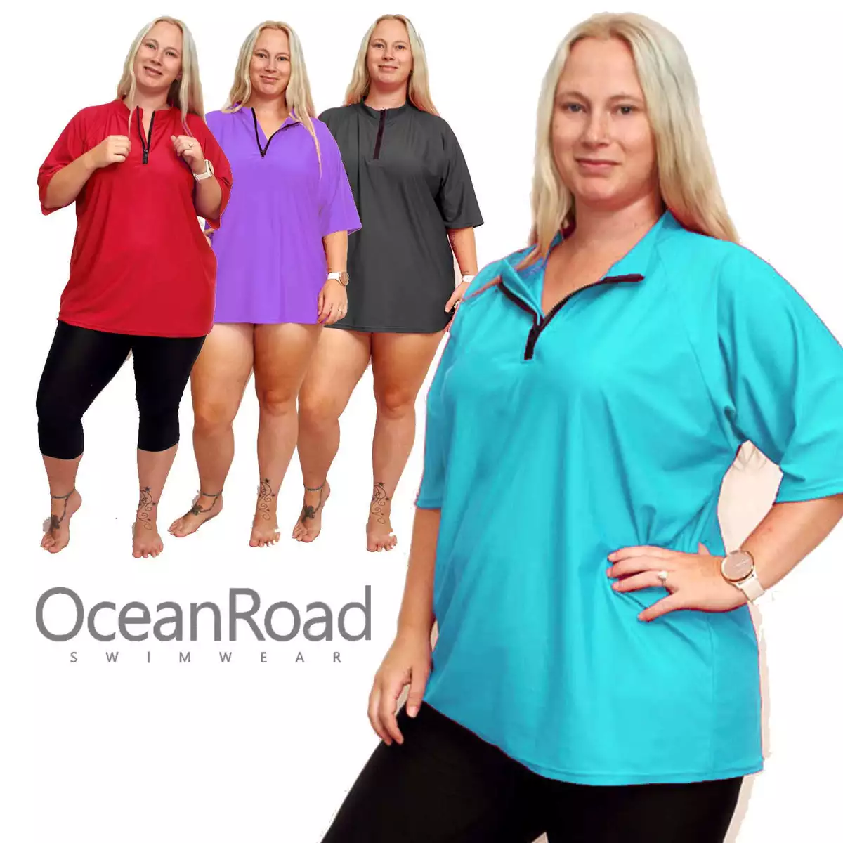 Ladies Plus Size 18-28 Loose Fit Rash Shirt Rashie Surf Vest Guard Short  Sleeve