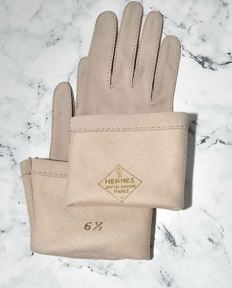 Guantes largos formales de noche de gamuza de piel de cordero Hermes vintage para dama talla 6 1/2 Foto 2 de 4