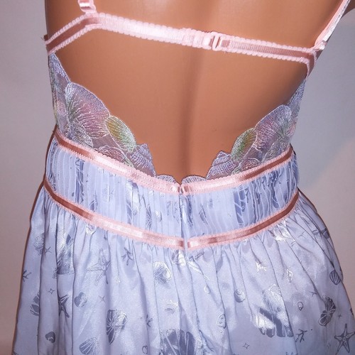 For Love & Lemons Victoria Secret Lingerie Baybdoll Large Blue Peach Lace Pleats - Picture 12 of 14