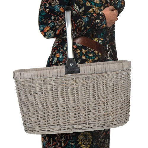 anndora® Einkaufskorb Weidenkorb Picknickkorb Henkel mit Alurahmen 22 L beige - Bild 8 von 11