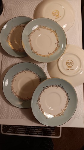 7 Lifetime China Gold Crown Runde Untertassen 6" Laughlin Aqua Gold - Bild 7 von 7