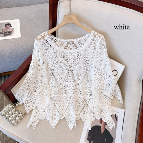 Mujeres Hueco Top Encaje Crochet Camisa Informal Blusa Étnica Playa Fiesta Verano - Imagen 14 de 15