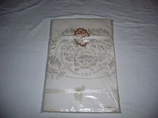  Nichibo Japan Size 56 x 76 Cotton Rayon White Floral Print Tablecloth Vintage