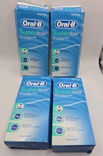 Oral-B Super Floss Pre-Cut Strands Dental Floss Mint 50 Count Each 4pk - 第 1/5 張圖片