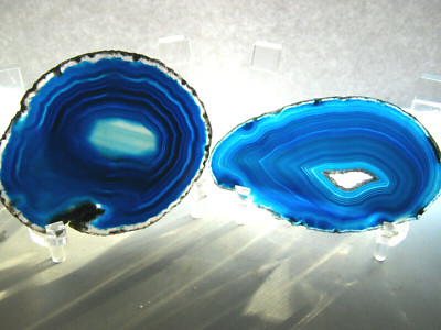 (2) TWO NICE Brazilian Blue Agate Slabs QUARTZ CRYSTAL Rock Slice Stones Brazil