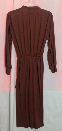 Vtg TOBRIA Brown Long Sleeve V-Neck Faux Wrap Draped Midi Pencil Dress Sz 10 N1 - Picture 6 of 9