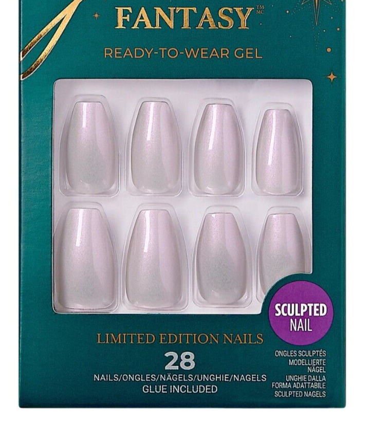 KISS GEL FANTASY FALSE NAILS MEDIUM LENGTH 28 CHRISTMAS NAILS SPARKLE SILVER
