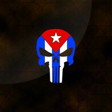 Cuba Punisher Skull Vinyl Die Cut Car Decal Sticker 6.5" H No3 Cuban Flag