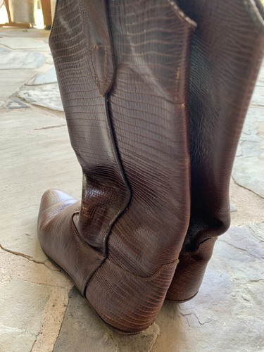 Terra Chocolate Brown Leather Lizard Embossed Women Cowboy Boots 6.5 SO CUTE!!! - Picture 4 of 6