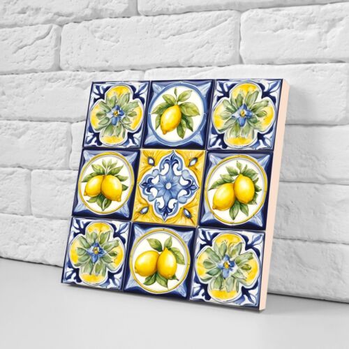 Juego de 2 azulejos de pared de mayólica de limón de cerámica italiana para decoración de paredes - Imagen 2 de 3