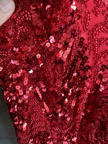 Vintage Red Silk Art Deco Beaded Cocktail Evening Blouse Asymmetric Hem Womens M - Picture 6 of 16