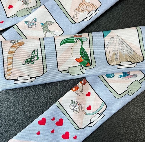 Quality 18 Momme Twill Silk Scarf Ribbon Animals Print Necktie Headband 33"*2" - Picture 3 of 34