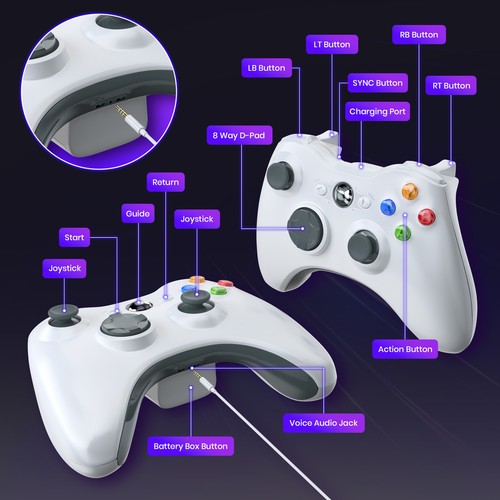 Gaming Controller For Xbox 360/Slim/Pc Windows 7/8/10 With Usb Adapter Joystick - Picture 35 of 54