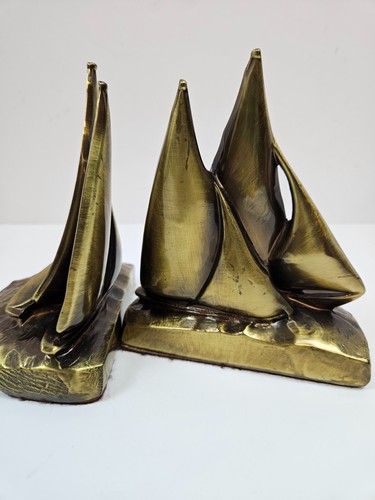 Vintage PM Brass Sail Boat Ocean Nautical Ship Bookends Pmc 64 B Schooner - Picture 3 of 11