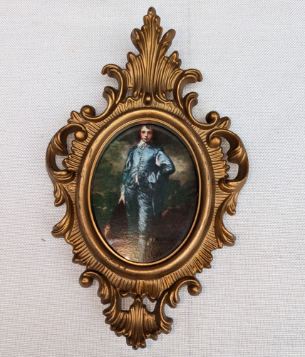 Vintage kleiner Kunstdruck Gold verzierter Rahmen 7 x 4 Zoll
