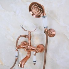 Antique Red Copper Wall Mount Clawfoot Bath Tub Faucet Tap w/ Handheld Shower