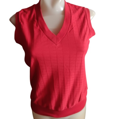 Women's Medium Vintage 70's Sleeveless V-Neck Knitted Womens Top Ribbed Textured - 第 1/12 張圖片