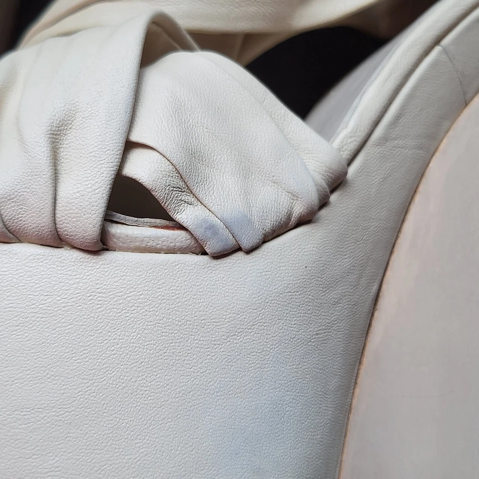 Y2K JOE'S Jeans Leather Wedge Platform Sandals Peep Open Shoes Cream Zip Heel 10 - Image 3 of 4