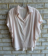 Sneak Peek Short Sleeve Button Up V-Neck Striped Shirt Women's Size M