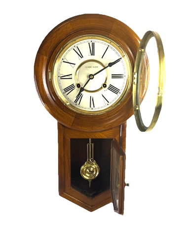 Vintage D&A Regulator Schoolhouse Wall Clock Wind Up Hourly Gong - Picture 9 of 11