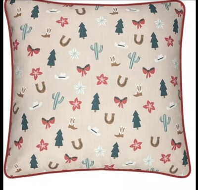 St. Nicholas Square Tan Western Christmas Throw Pillow: Tan/GREEN: NEW WITH TAGS