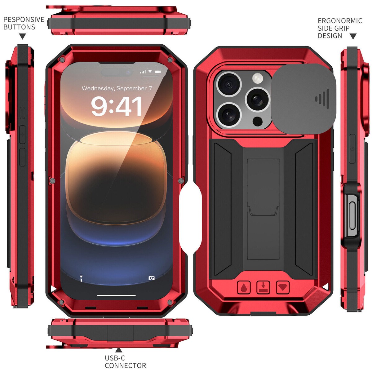 Coque Choc Aluminium Gorilla Glass Pour IPhone 11 à 16 Pro Max - Antichoc, étanche, Militaire