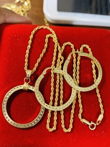 18K-Saudi-Gold-Set-Hoops-Necklace-amp-Earring-With-18-034-Long