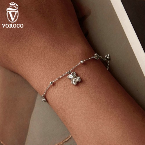 Voroco Mujeres Regalos Plata Esterlina 925 Oso Pequeño Pulsera Cadena Joyería 21 cm - Imagen 2 de 13