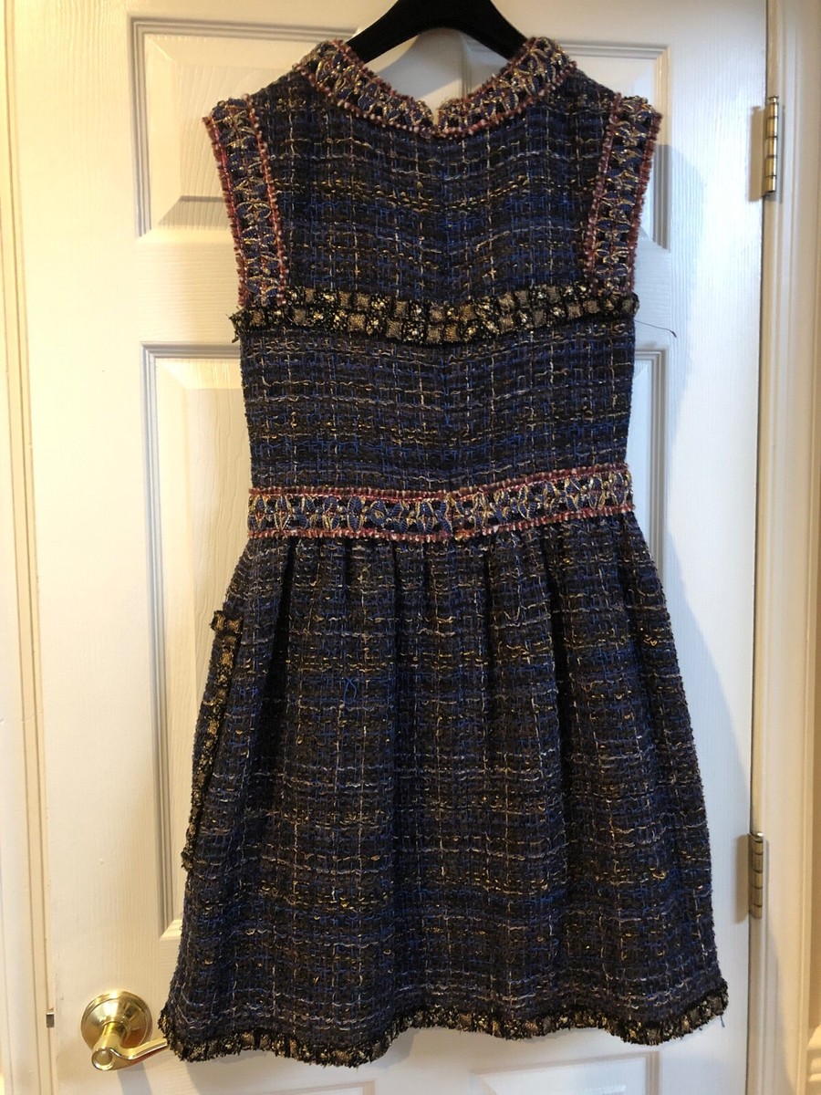 CHANEL 11A Paris- Byzance TWEED Blue Multicolor Gold Dress