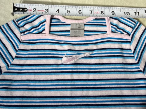Nike Striped Girl’s Kids Size 6 Medium T-Shirt Pink White & Blue - Picture 4 of 13