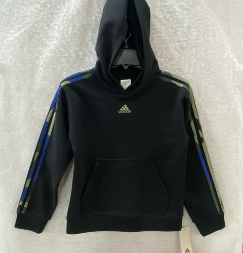 Adidas Hoodie Boys Youth M or L Black Sweatshirt Pocket Camo Stripes Pullover - Picture 6 of 20