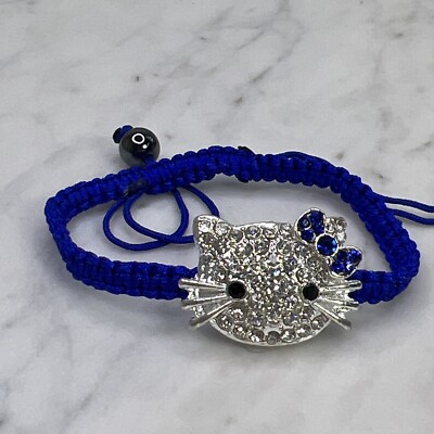 Bracelet Hello Kitty En Cordon Bleu - Cuir Et Métal - Neuf Avec étiquettes