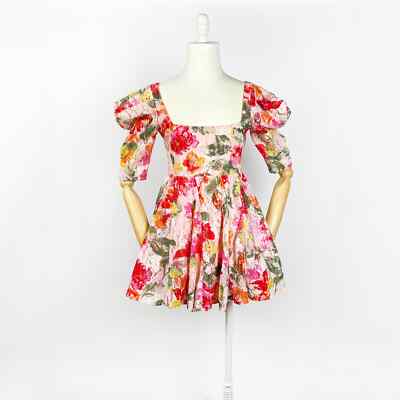 NWT For Love and Lemons Dascha puff sleeve minidress pink floral size XS |  eBay