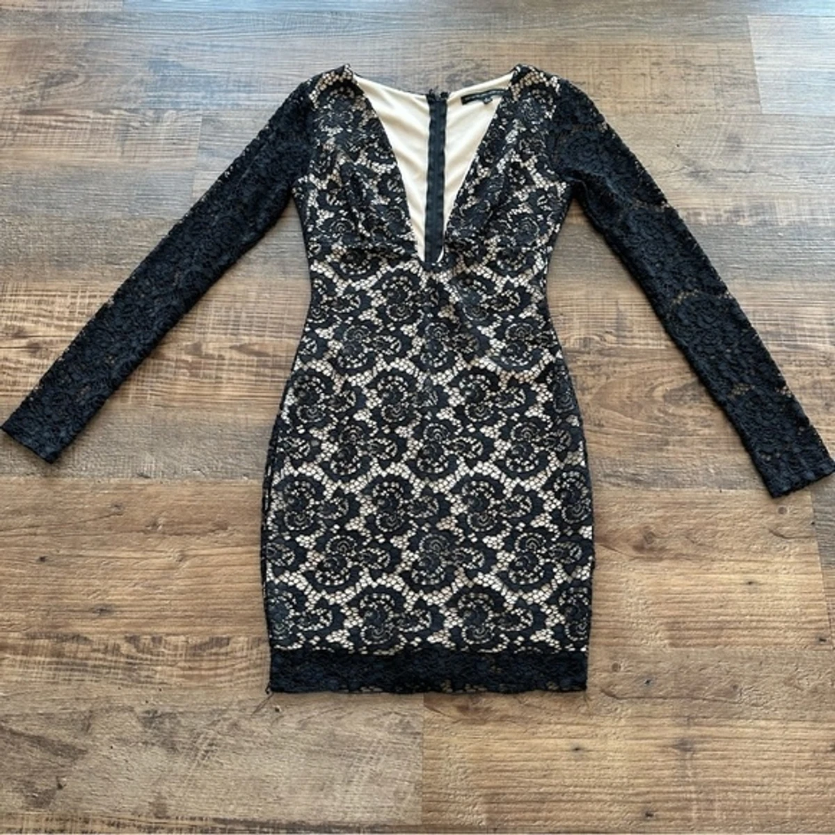 Symphony Black Lace Dress with Tan Lining Size S