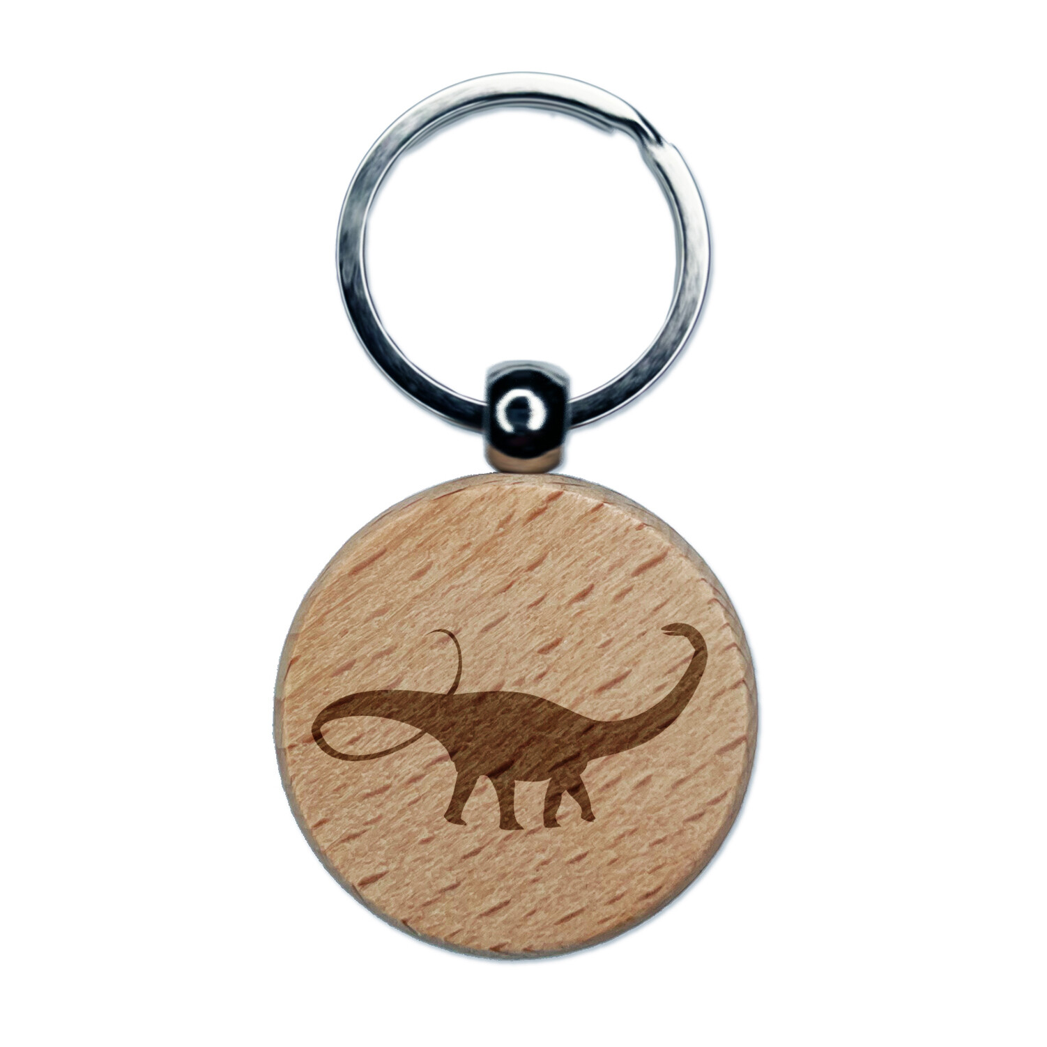 Apatosaurus Dino Wood Engraved Round Keychain Tag Charm  