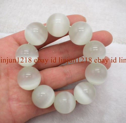 Huge Natural 20mm Multi-Color Opal Cat's Eye Round Beads Stretch Bracelet 7.5" - Picture 7 of 20