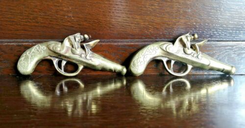 Pair of Vintage Ornamental Brass Wall Pistols