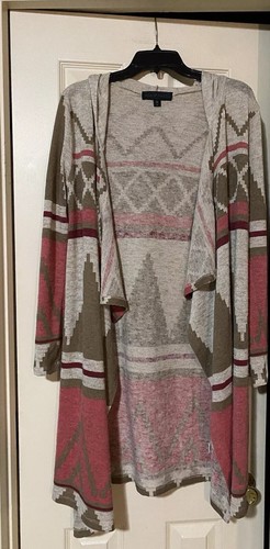 Almost Famous Women's Waterfall Cardigan Hooded Lightweight Aztec Sweater Small - Picture 3 of 9