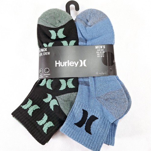 HURLEY Mens Crew Socks Size 7-11 EUR41-46 6 Pack Sweat Wicking Cushioned Comfort - Picture 8 of 11